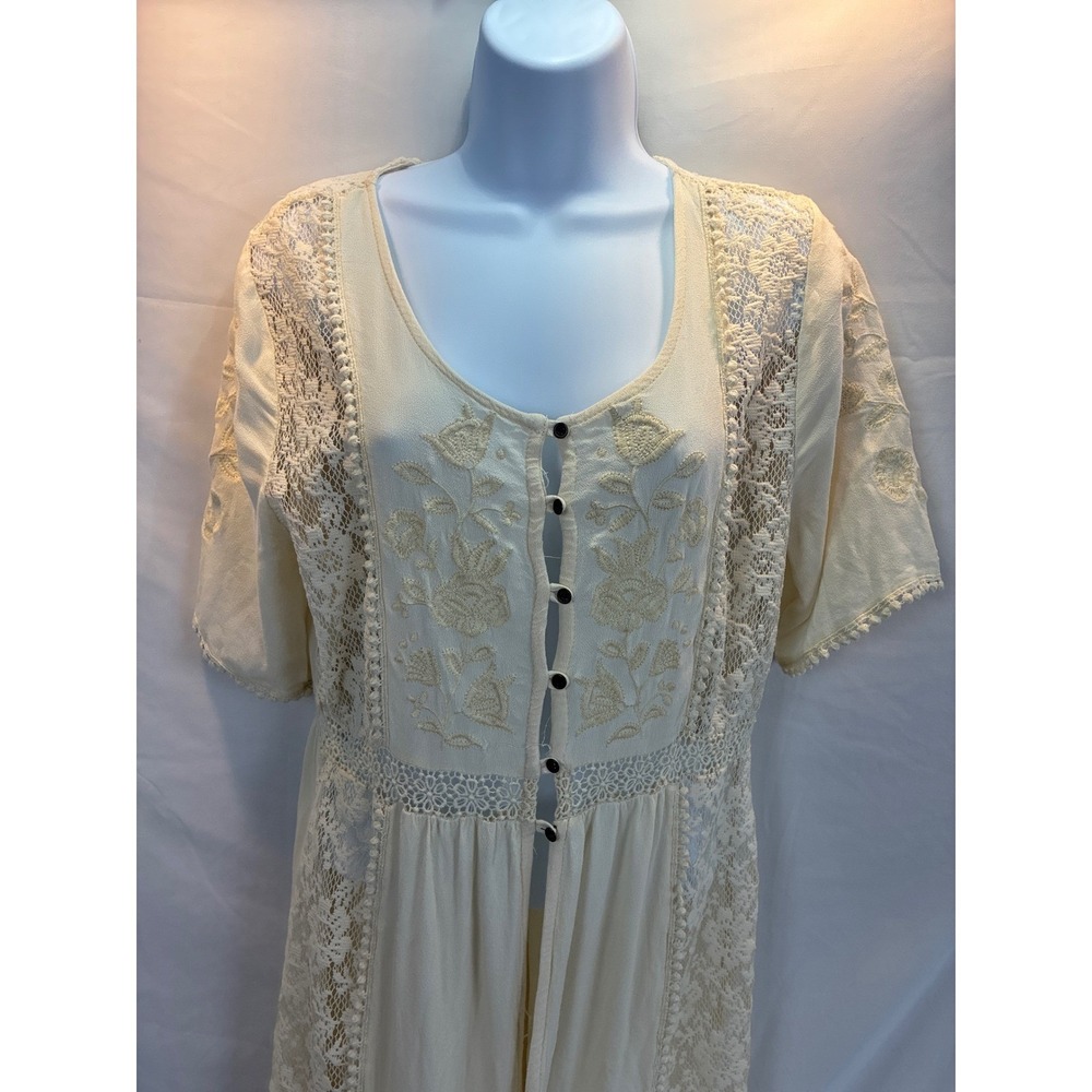 Coco + Jameson Ivory Lace Embroidery Boho VTG Romantic Elf Fairy Lg Night Dress